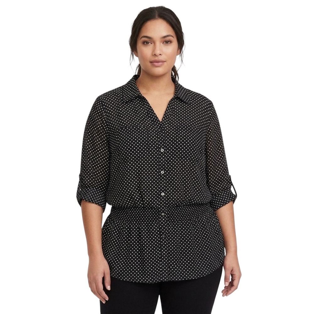 Notations Woman Plus Size button front polka dot peplum blouse women's 3X